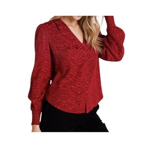 Bella Dahl Top Womens Small‎ Red Collarless Long Sleeve Blouse Career Formal